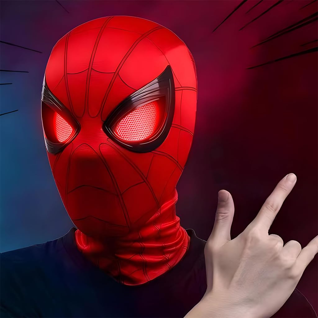 FANCYKU Halloween Mask Cosplay Spider Man Mask with Illuminated Moving Eyes Elastic Spider Man Mask for Kids Adults Party Dressing Up Prop Halloween Dress Up Mask Gift for Kids FANCYKU Halloween Mask Cosplay Spider Man Mask with Illuminated Moving Eyes Elastic Spider Man Mask for Kids Adults Party Dressing Up Prop Halloween Dress Up Mask Gift for Kids